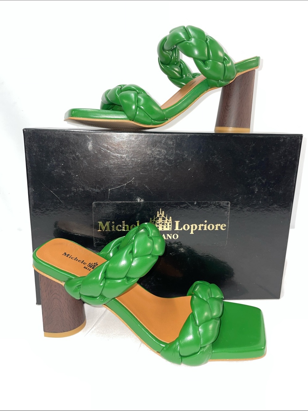 MICHELE LOPRIORE MILANO SERENA VERDE CHUNKY BLOCK HEELS FTL-06-025